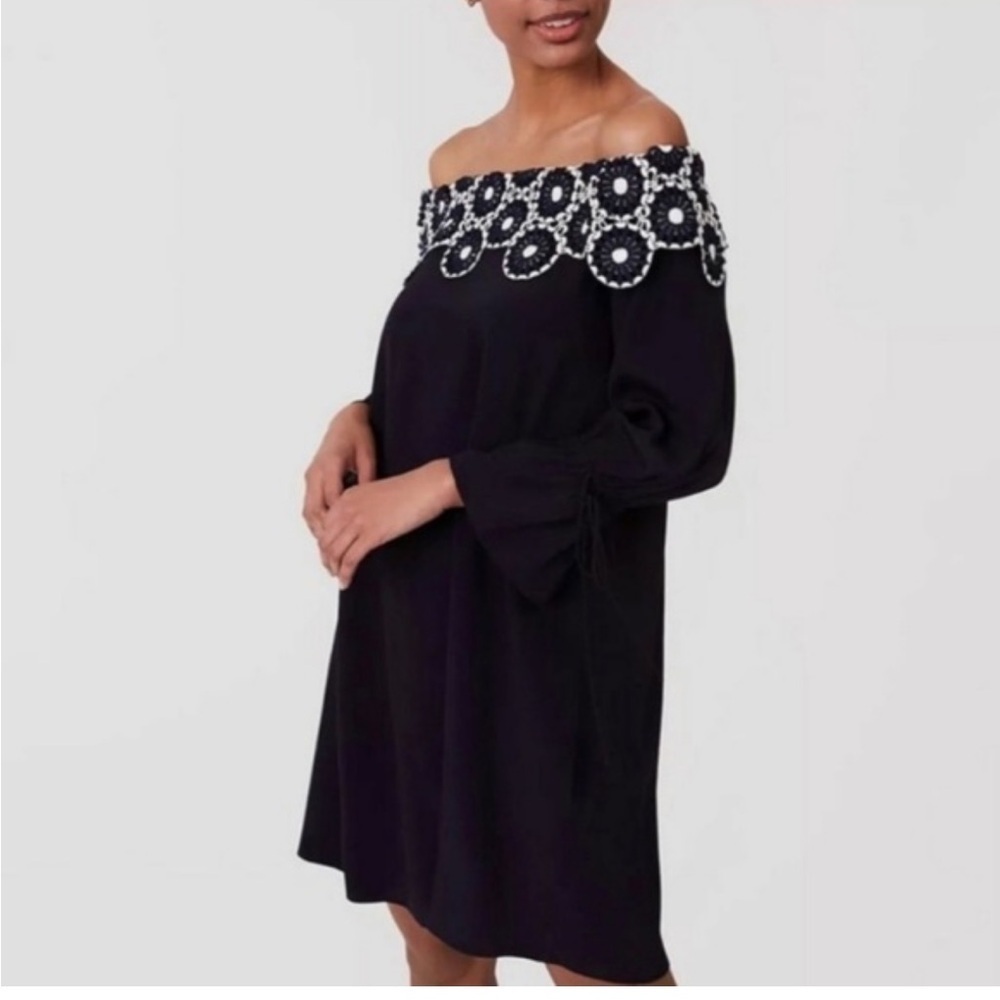 Loft off the shoulder floral navy dress - Picture 2 of 5